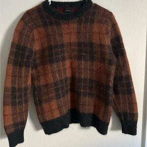 J. Crew Alpaca Plaid Sweater Fuzzy Brown Check Cozy Knit size Medium fits like S
